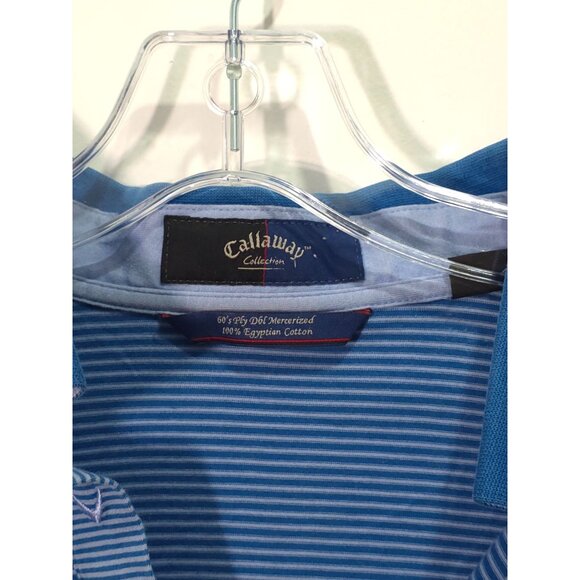 Callaway Collection Blue Striped Golf Polo Shirt Large Egyptian Cotton - Picture 4 of 8